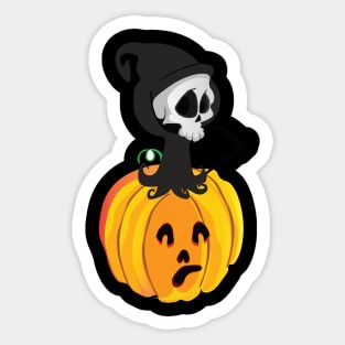 Halloween pumpkin head and reaper cute version Sticker